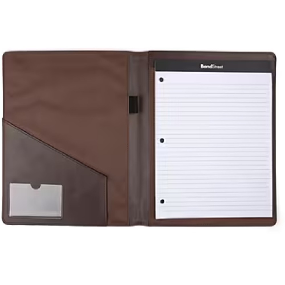 Vegan leather brown padfolio with notepad, new